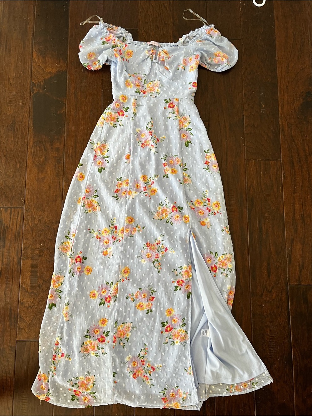 SO Powder Blue Floral Maxi Dress with Puff Sleeves